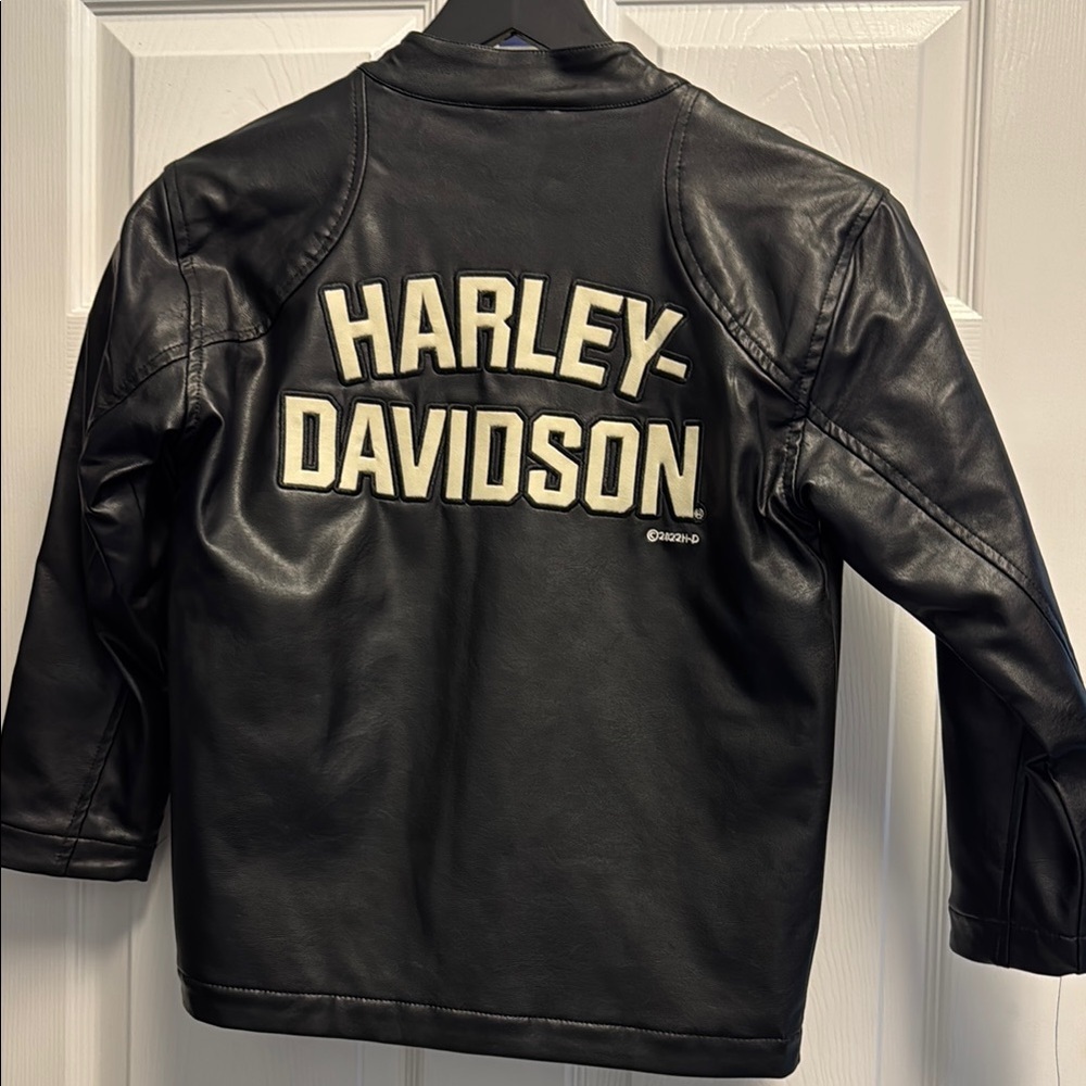 Harley-Davidson Black Leather Jacket with White Stripes - Picture 4 of 4